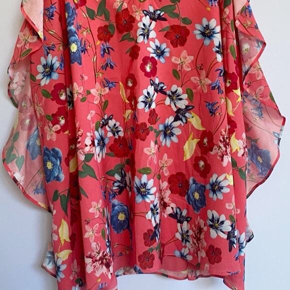 Parker Pink Floral Print Keyhole Ruffle Tank Top - M - Picture 5 of 13